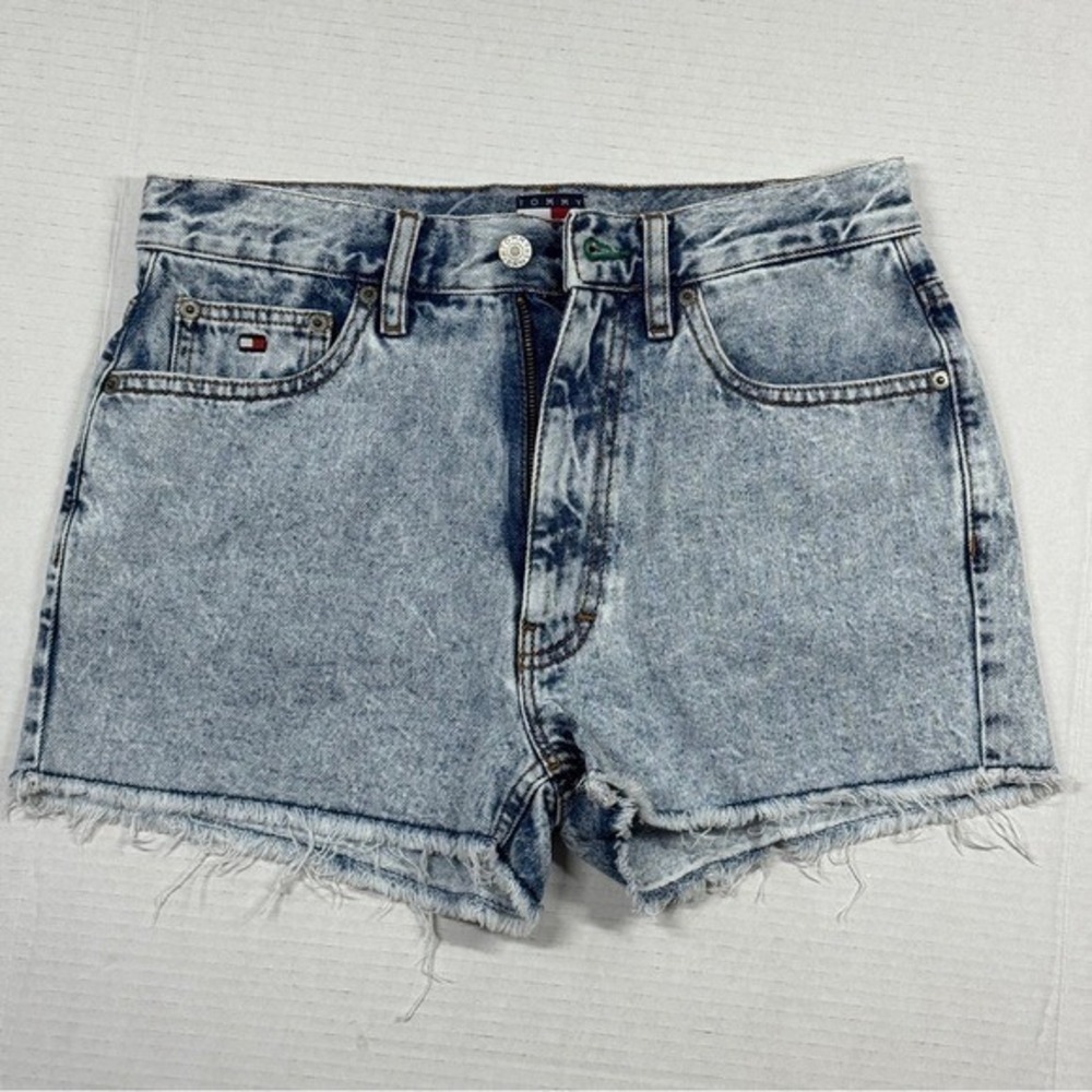 Tommy Hilfiger Size‎ 27 Denim Shorts TJW 90s Classic Hot Pant High Waist Raw Hem